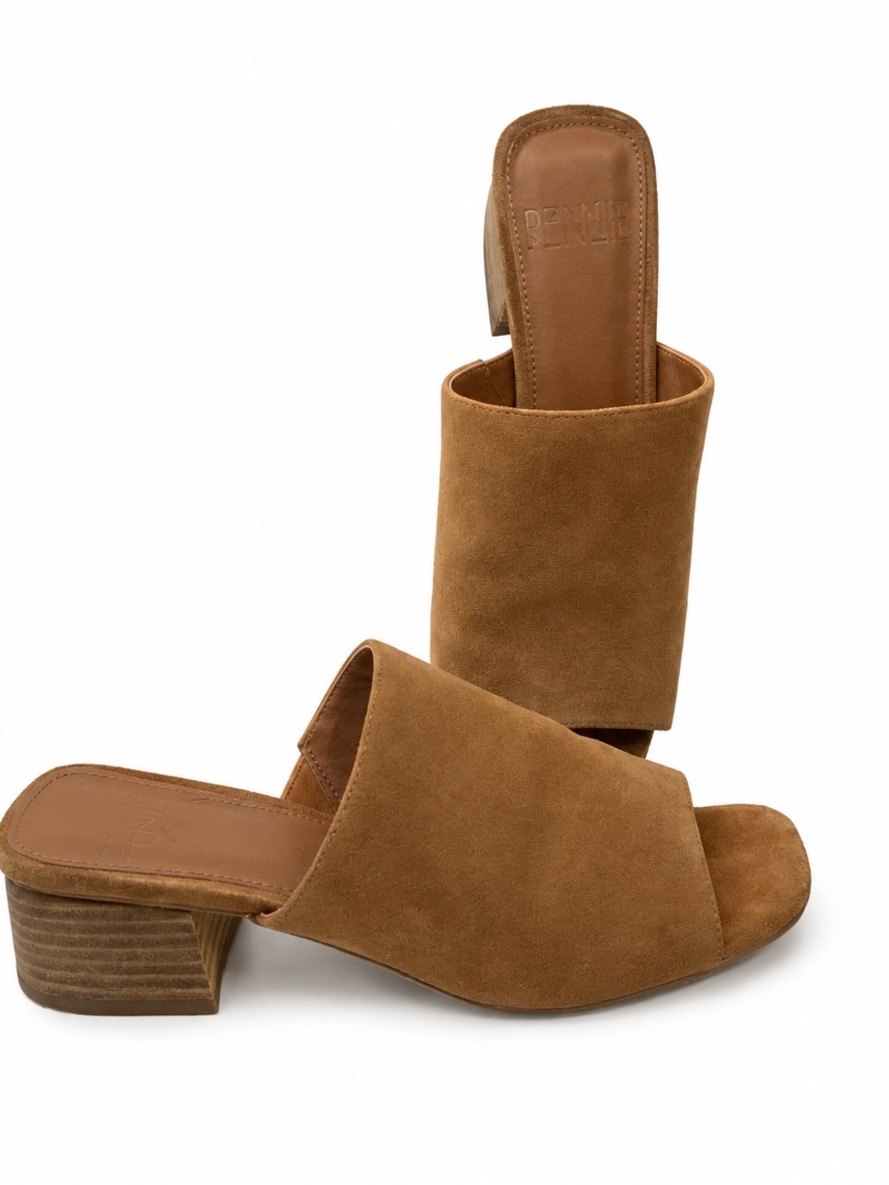 Donald J. Pliner Women's Cognac Brown Suede Open-Toe Block Heel Mules 8.5 - Picture 2 of 8